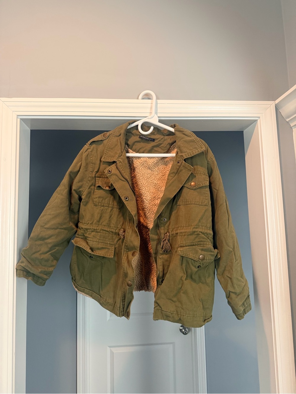 Olive Green Sherpa-Lined Utility Jacket